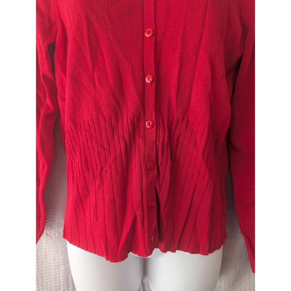 Vintage Worthington Red Ribbed Knit Button Front Cardigan Sweater V-Neck Medium - Picture 5 of 14